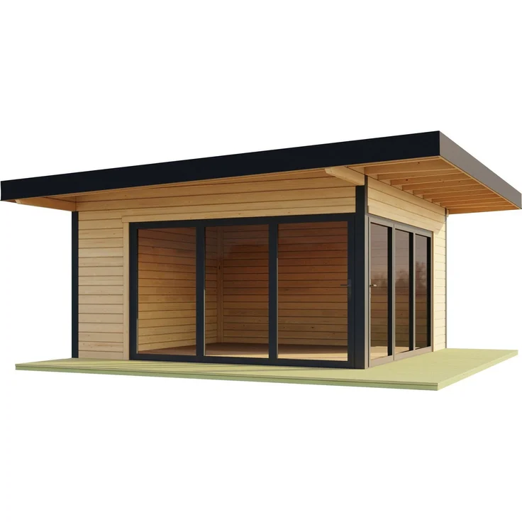 LASITA MAJA Gartenhaus DOMEO 9 NATUR/ANTHRAZIT, BxT: 590x590 cm, (Set), mit Überdachung, energieeffiziente Doppelverglasung, Kobaltgrauer Rahmen