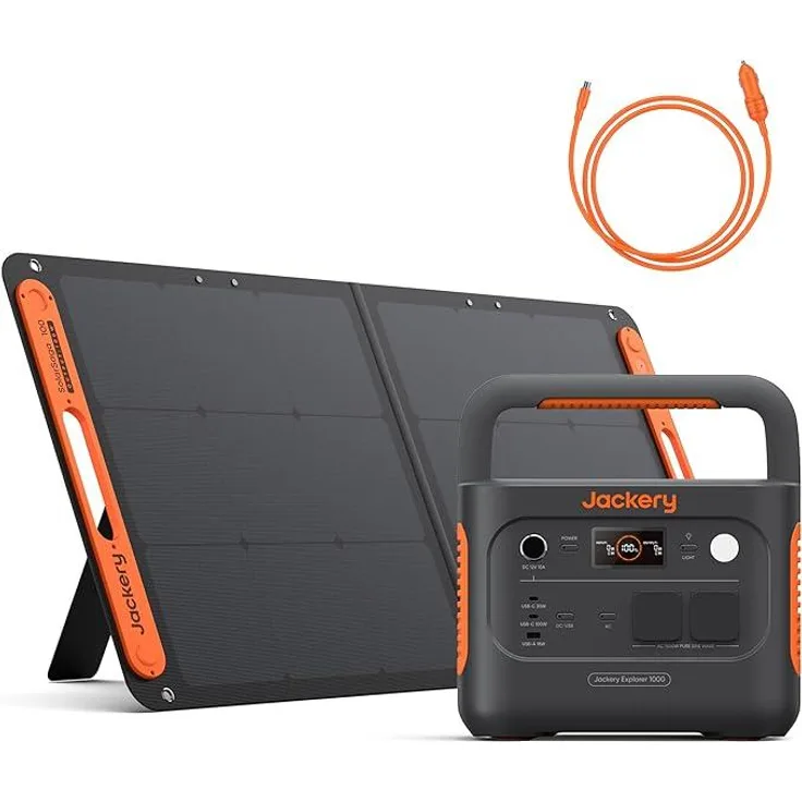 Jackery Explorer 1000 v2, Tragbare Powerstation mit 1070Wh LiFePO4 Akku und 100W Solarpanel, 1 Std. Schnellladung, leise und kompakt