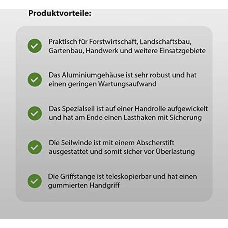 TRUTZHOLM Forstseilwinde 3200kg, 20m Spezialseil, teleskopierbare Betätigungsstange mit gummiertem Handgriff, Aluminiumgehäuse – Bild 6