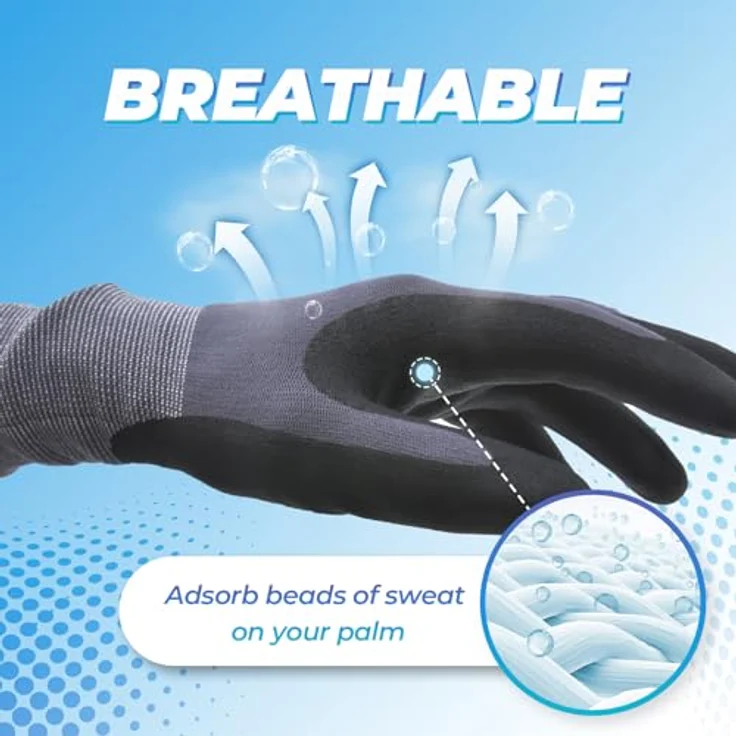 Mustbau Arbeitshandschuhe Schwarz, Nitril beschichtete Handschuhe mit Touchscreen-Funktion für Montage, Mechanik und Gartenarbeit, Gr. M, 6 Paare – Bild 5