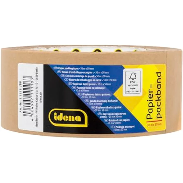 Idena Papierpackband 11118, Braun, 5 cm x 50 m, extra stark, aus recyceltem Papier, nachhaltiges Paketband – Bild 1