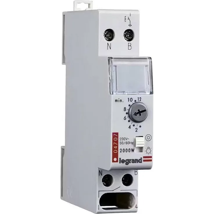 Legrand Rex800Plus/04707, Treppenlichtautomat mit einstellbarer Rückfallverzögerung von 0,5 bis 12 Minuten, max. Schaltleistung 2000 W, IP20, Hutschienenmontage
