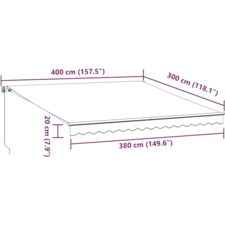 vidaXL Markise Manuell mit LEDs Weinrot 400x300 cm, Aluminiumgestell, UV-beständiger Stoff, LED-Beleuchtung – Bild 3