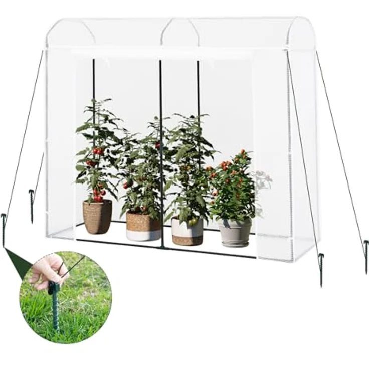 Woltu Foliengewächshaus, BxTxH: 170 x 68 x 200,00 cm, Winterfest, Folientunnel für Aufzucht Tomaten, mit Tür, weiß – Bild 1