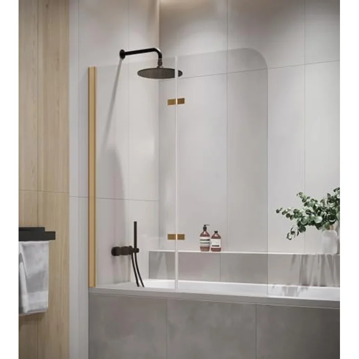 Badplaats B.V. Badewanne Austin Gold 5mm, mit Nanobeschichtung und drehbarem Aluminiumprofil, 120 x 140cm Duschwand Duschabtrennung – Bild 1
