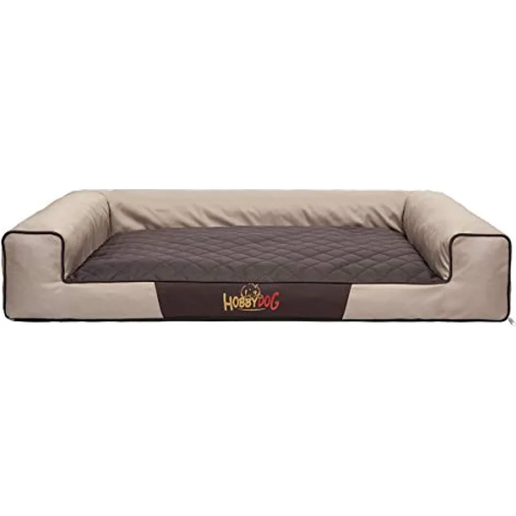 DOGGY Hobbydog XL VICBEB4 Eckig Hundebett, Victoria Katzenbett Schlafplatz, beige mit braun, Codura-Material, waschbar, EU-Produktion