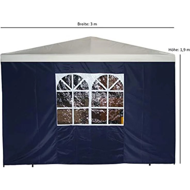 DEGAMO Pavillonseitenteil 3x1,9 Meter, wasserabweisend aus Polyester, dunkelblau mit PVC-Fenster – Bild 2