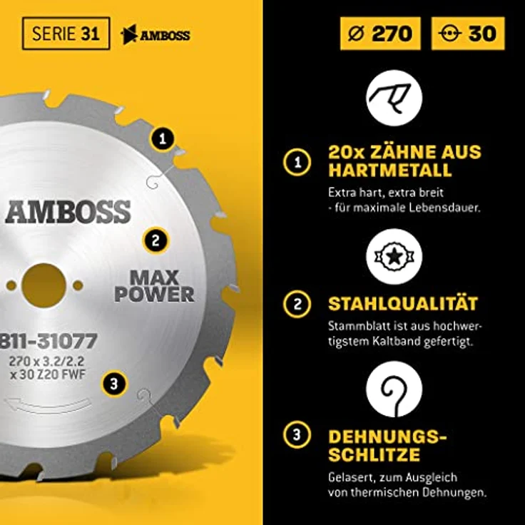 Amboss HM Kreissägeblatt - 270 x 3.2 x 30 Z=20 FWF – Bild 5