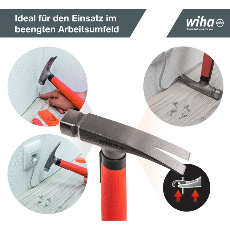 Wiha Elektriker Hammer 300g (42071), Werkzeug für Elektriker für elektrische Arbeiten, flacher Boden des Hammerstiels zum Platzieren von Kabeln und Dübeln – Bild 6