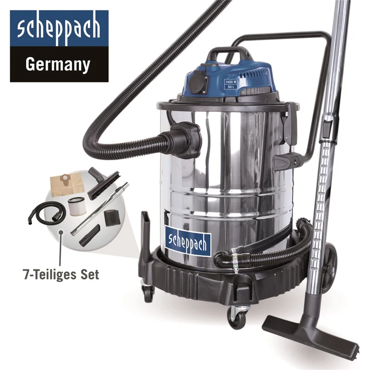 Scheppach Nass und Trockensauger ASP50-ES Nasssauger Staubsauger | 1400 W Leistung | 50 l Behälter | Einschaltautomatik | inkl. Zubehör – Bild 2