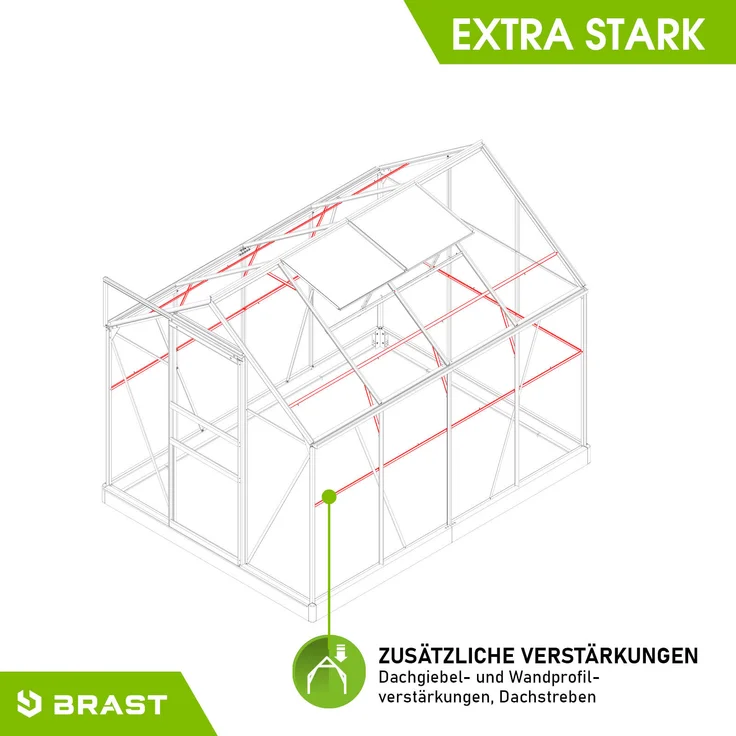 BRAST Gewächshaus Aluminium 250x190x195cm Grün mit Fundament rostfrei TÜV geprüft Alu Treibhaus Glashaus Tomatenhaus – Bild 9