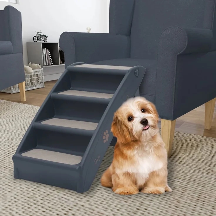 vidaXL Hundetreppe mit 4 Stufen Klappbar Dunkelgrau – Bild 1