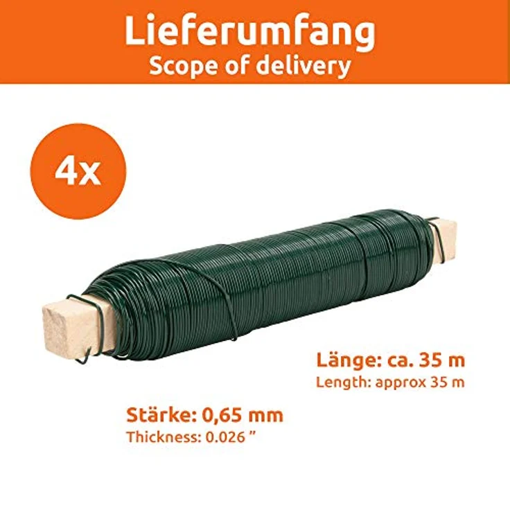 ECENCE EN 4x Blumendraht verzinkt, 0,65mm Wickeldraht lose auf Holzwickel, Gartendraht zur Befestigung – Bild 3
