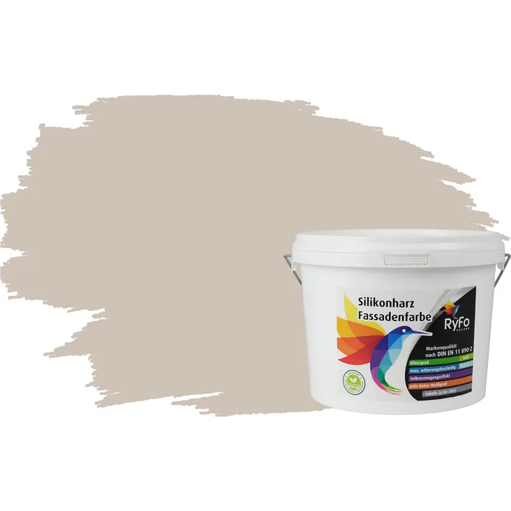 RyFo Colors Silikonharz Fassadenfarbe Lotuseffekt Trend Kaschmirgrau 3l - bunte Fassadenfarbe, weitere Grau Farbtöne und Größen erhältlich, Deckkraft Klasse 1