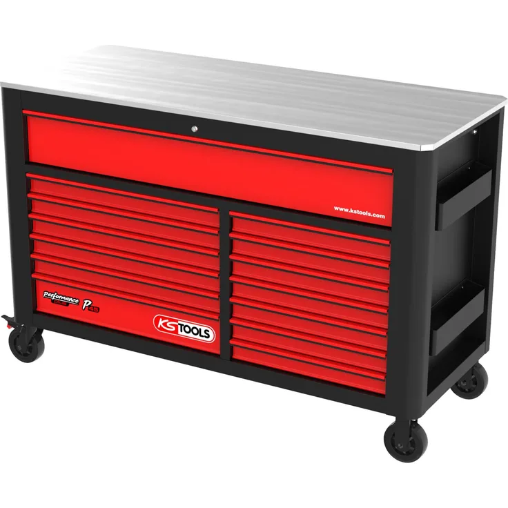 KS TOOLS PERFORMANplus P45 SCHWARZ-ROT Werkstattwagen mit 14 Schubladen