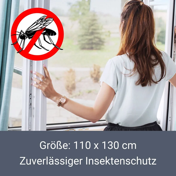 Juskys Fliegengitter mit Alu-Rahmen 110 x 130 cm – Insektenschutz für Fenster zum Einhängen – Insektenschutzgitter UV-beständig in Grau – Bild 3