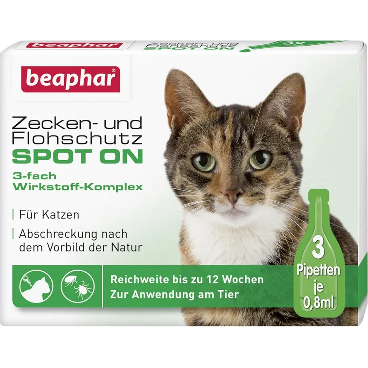 Beaphar Zecken- und Flohschutz SPOT-ON 3 x 0,8 ml für Katzen – Bild 1