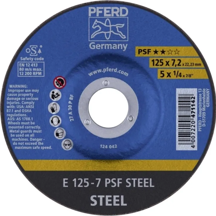 PFERD 69298071 E 125-7 PSF STEEL Skrubskive forkrøppet 125 mm 5 stk