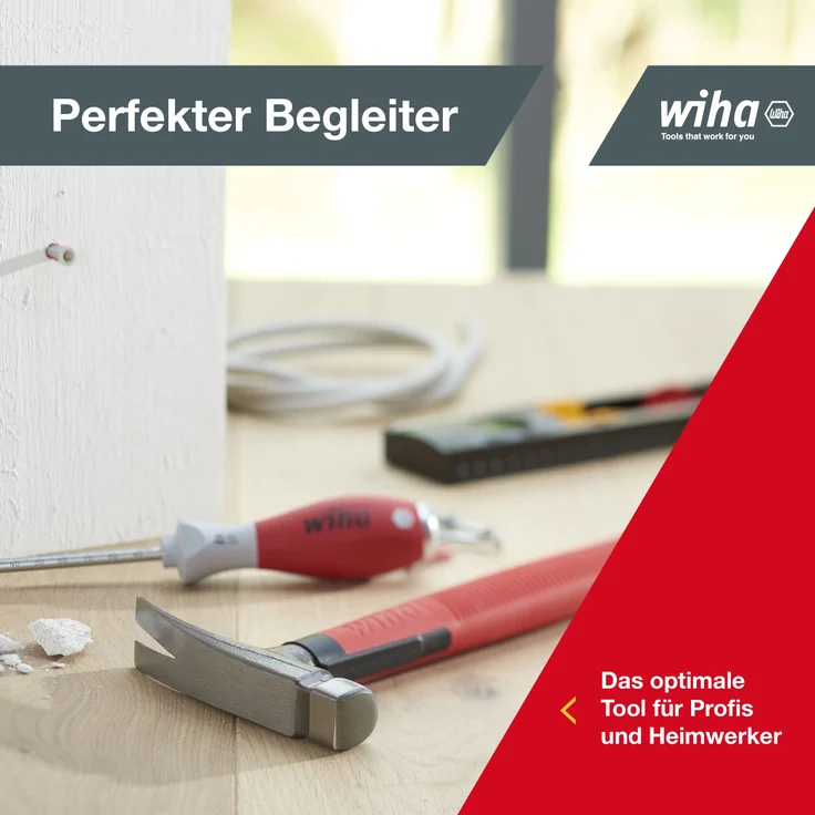 Wiha Elektriker Hammer 300g (42071), Werkzeug für Elektriker für elektrische Arbeiten, flacher Boden des Hammerstiels zum Platzieren von Kabeln und Dübeln – Bild 15