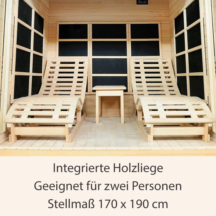 Artsauna Infrarotkabine Billund – Dual-Heizsystem Infrarotsauna - 2 Personen – LED-Farblicht, digitaler Steuerung – Hemlock-Holz, 170 x 190 x 190 cm – Bild 7