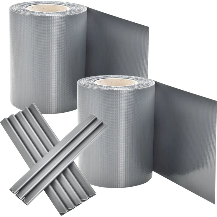 Juskys PVC Sichtschutzstreifen für Doppelstabmatten Zaun 2er Set - 2 Rollen á 35m x 19cm - Befestigungsclips - Zaunfolie Sichtschutz Windschutz – hellgrau – Bild 2