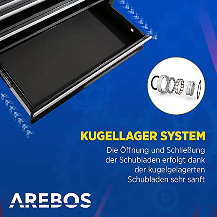 Werkstattwagen Werkzeugwagen Rollwagen Toolbox 7 Schubladen kugelgelagert - Schwarz - Arebos – Bild 3