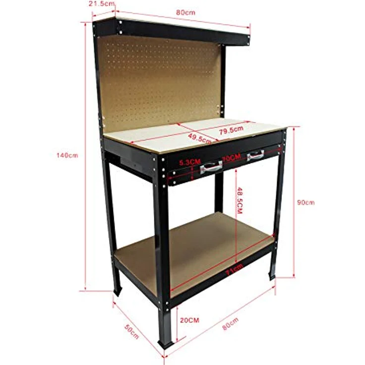 Werkbank 800x500x1400mm Werktisch Arbeitstisch Arbeitsplatte Lochwand Werkstatt Regal Schublade – Bild 2