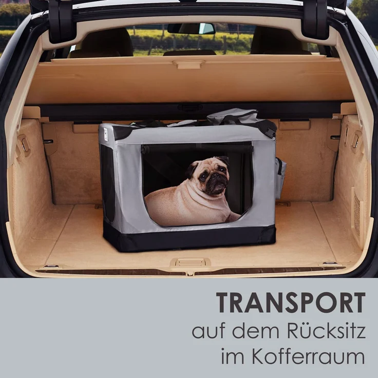 Juskys Hundetransportbox Lassie M (grau) faltbar - 42 x 60 x 44 cm - Hundebox mit Decke, Tasche & Griffen – Stoff Kleintiertasche für Hunde – Bild 7
