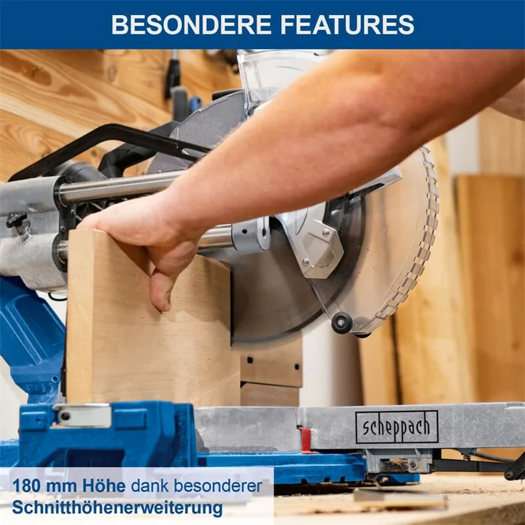 Scheppach Kapp-Zugsäge Gehrungssäge HM305SL mit Laser | XXL-Schnitthöhe max 180mm | Schnittlänge 340mm | Beidseitig 48°neigbarer Sägekopf | 230V 2000W | Ø305mm Sägeblatt | Posaunenauszug & Softstart – Bild 6