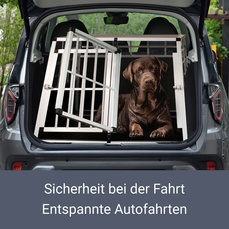 Juskys Alu Hundetransportbox XL - 96 × 91 × 70 cm – Auto Hundebox robust & pflegeleicht – 2 Gittertüren verschließbar - Reisebox für Hunde – Bild 3