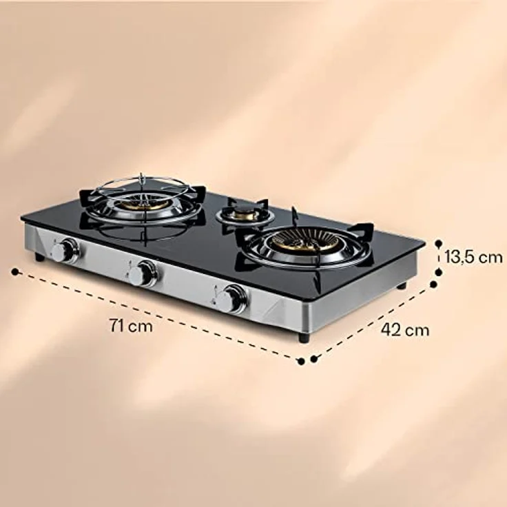 Barzona 3 Campingkocher 3 Brenner 3,4 kW & 0,75 kW & 4,3 kW Glasplatte & Edelstahlgehäuse Schwarz – Bild 6