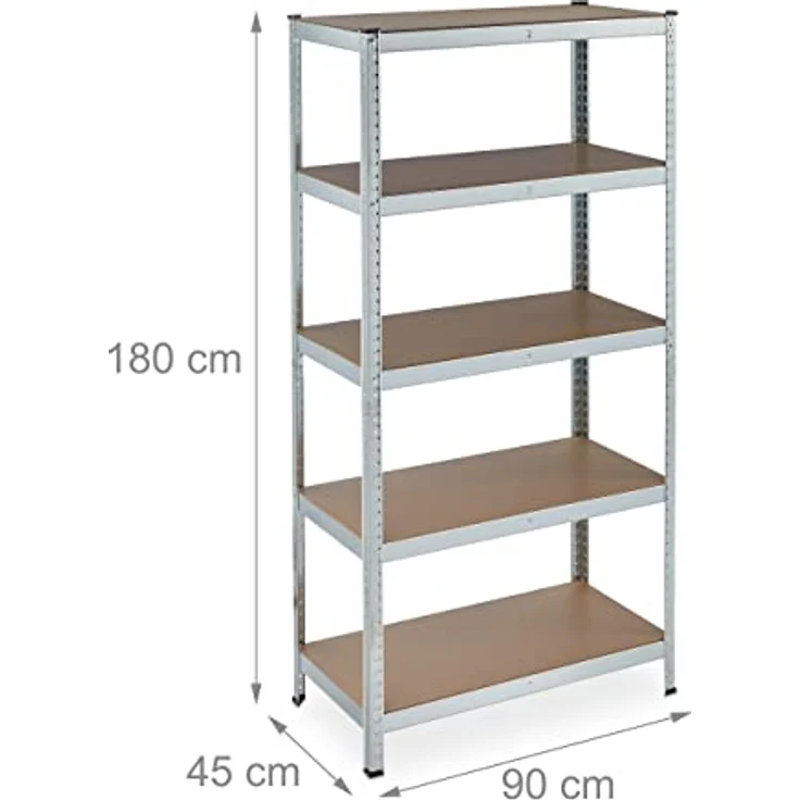 Schwerlastregal verzinkt, Traglast 875kg, 180x90x45 cm, 5 Böden, zum Stecken, Stahl, Lagerregal Keller, silber – Bild 4