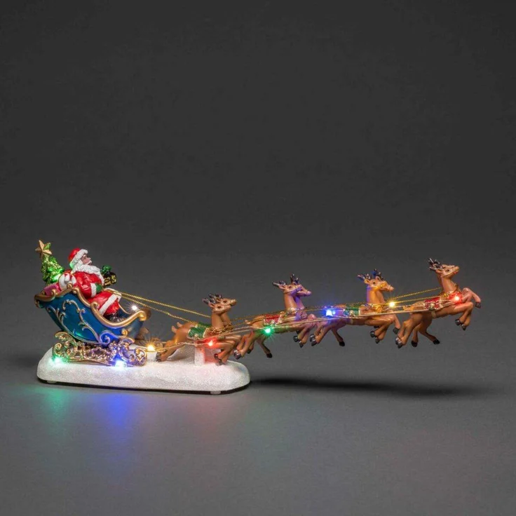 Konstsmide Weihnachtsbeleuchtung Weihnachtsmann im Schlitten mit Rentier-Weihnachtsdeko-Batteriebetrieben: 3xAAA (exkl.)-Weihnachtsszene, Bunte Dioden – Bild 2
