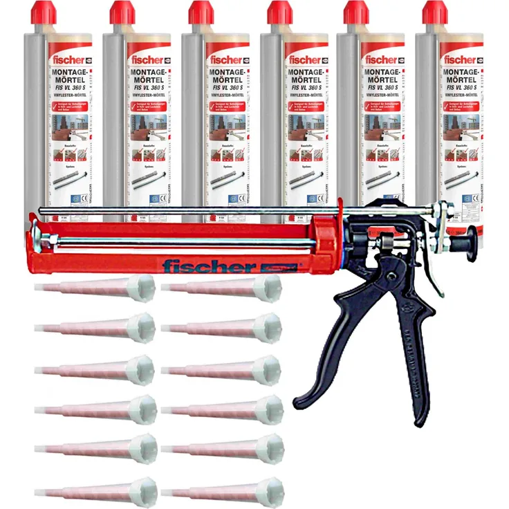 6x Fischer Montagemörtel FIS VL 360 S 519556- 12x Mischer - Presse FIS AM