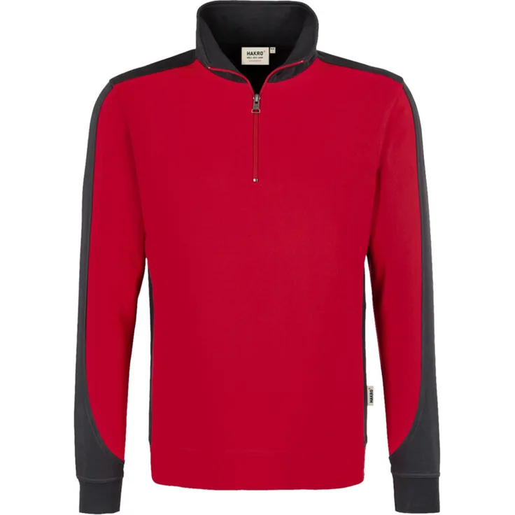 HAKRO Zip-Sweatshirt Contrast Mikralinar 476, rot/anthrazit, S