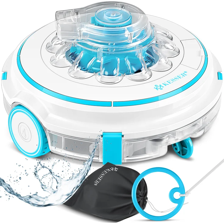 KESSER® Poolroboter Poolreiniger Akku Aqua-9000 inkl. Transporttasche Pool Roboter für bis 80m² Pools, Li-Ion Akku max. 75 min, Kabellos Poolsauger Bodenreinigung Vollautomatisch Bodensauger Türkis – Bild 1