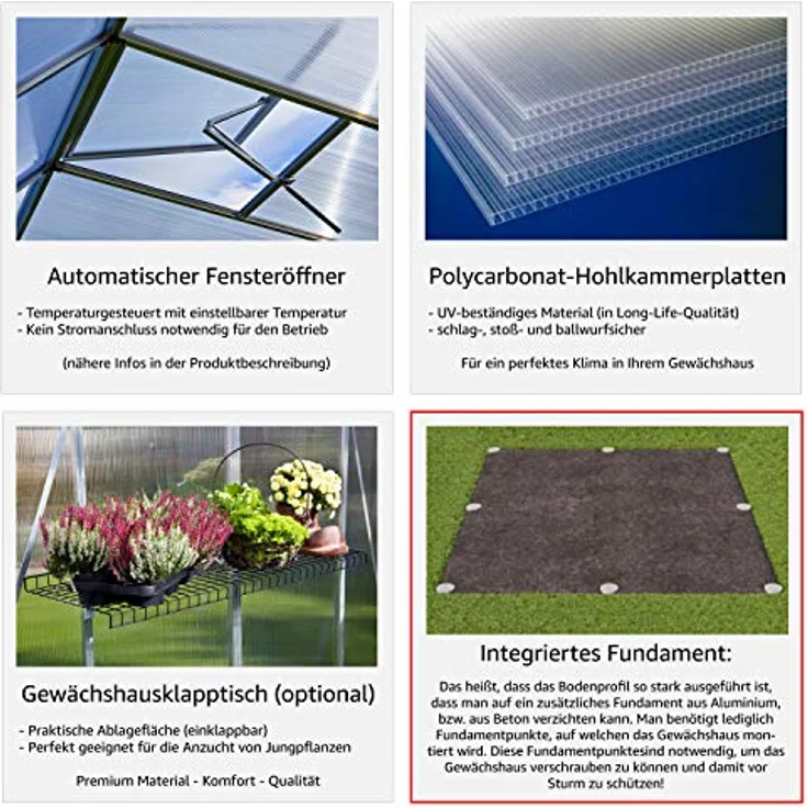 GFP Gewächshaus Asteria 21 Light 311x235 cm mit integriertem Fundament 12 mm Doppelstegplatten, Farbe Aluminium Natur - Made in Austria – Bild 5
