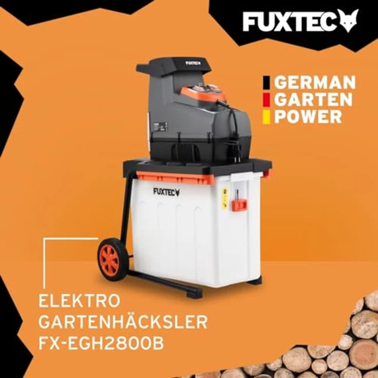 FUXTEC Elektro Gartenhäcksler FX-EGH2800B, Walzenhäcksler mit 2800W Leistung, zerkleinert Äste bis 44mm, leise 94 dB(A) mit 60L Auffangbox und Überlastschutzsystem – Bild 2
