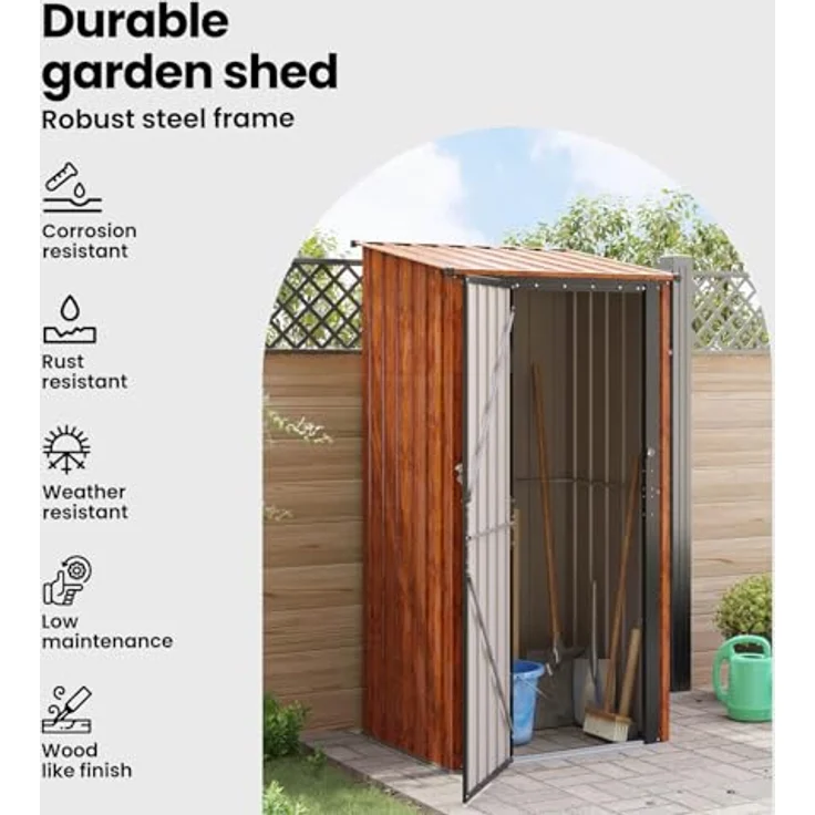 vidaXL Gartenhütte Braun, 103 x 86 x 200 cm, wetterfestes Metall, Garten- und Terrassen-Speicher mit viel Stauraum für Werkzeuge – Bild 5
