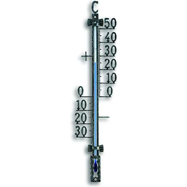 TFA Dostmann Analoges Thermometer aussen, 12.5001.50, wetterfest, zur Kontrolle der Außentemperatur, altzinn, (L) 65 x (B) 18 x (H) 275 mm