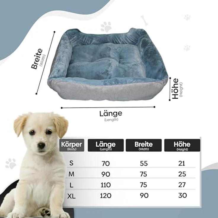 DEFACTO Hundebett, Hundekissen in Leinenoptik, Hundekorb, erhöhte Ränder, rutschfeste Unterseite (GRAU, 90L x 75B x 25H) – Bild 2