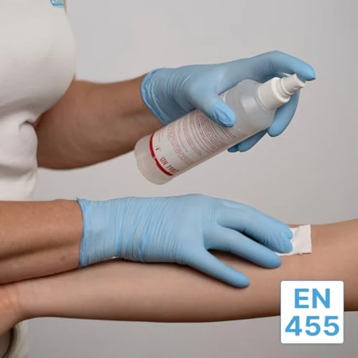ARNOMED 500 Stück Einweghandschuhe Hellblau, Nitril L, puderfrei, reißfest, hautfreundlich, lebensmittelecht, für Hygiene und medizinische Anwendungen – Bild 4