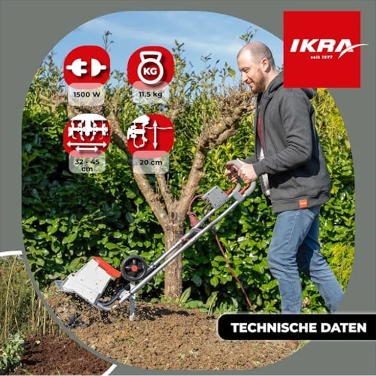 ikra GmbH Elektromotorhacke IEM 1500, 1500 Watt Motor, flexible Arbeitsbreite 32-45 cm, 45 cm Arbeitsbreite, 24 gehärtete Messer – Bild 4