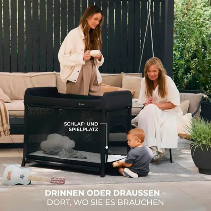 Kinderkraft Moon Dream Reisebett, zweistöckiges Babybett mit Tragetasche und Matratze, klappbar, schwarz – Bild 5