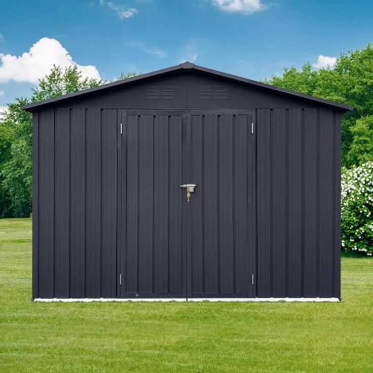 Albatros Profi Gerätehaus XL, verzinktes Metall in Anthrazit (RAL 7016), 259x189x192cm, 9,4m³, wetterfest, inkl. Schloss & Werkzeughaken – Bild 2