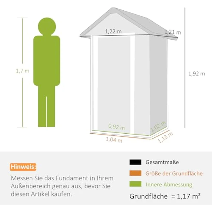 Outsunny Metall Gerätehaus 1,17 m², Geräteschuppen mit Satteldach und Lüftung, hellgrau – Bild 7