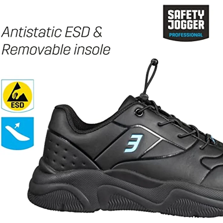 Safety Jogger Champ O2 Low, Berufsschuh schwarz, ESD-zertifiziert, rutschfest, metallfrei, Größe 46 – Bild 6