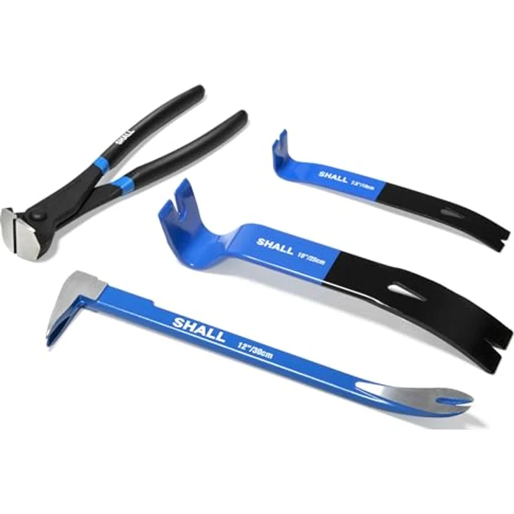 SHALL 4-teiliges Brechstangen-Set, 30,48 cm Katzenpfoten-Nagelauszieher, 25,4 cm und 19 cm Flache Krallen-Brechstangen, Nagelziehzange mit 8-Zoll-Endschneider, aus Chrom-Vanadium-Stahl, rost- und korrosionsbeständig – Bild 1