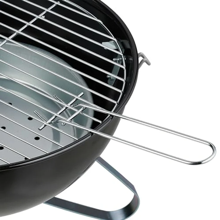 Relaxdays Tragbarer Kugelgrill Ø 37 cm, Schwarz/Silber, Kompakter Holzkohlegrill für bis zu 3 Personen – Bild 5