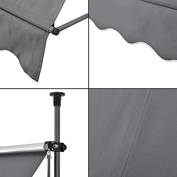 Pro.tec - Klemmmarkise 150x120x200-300cm ohne Bohren Mittelgrau – Bild 6